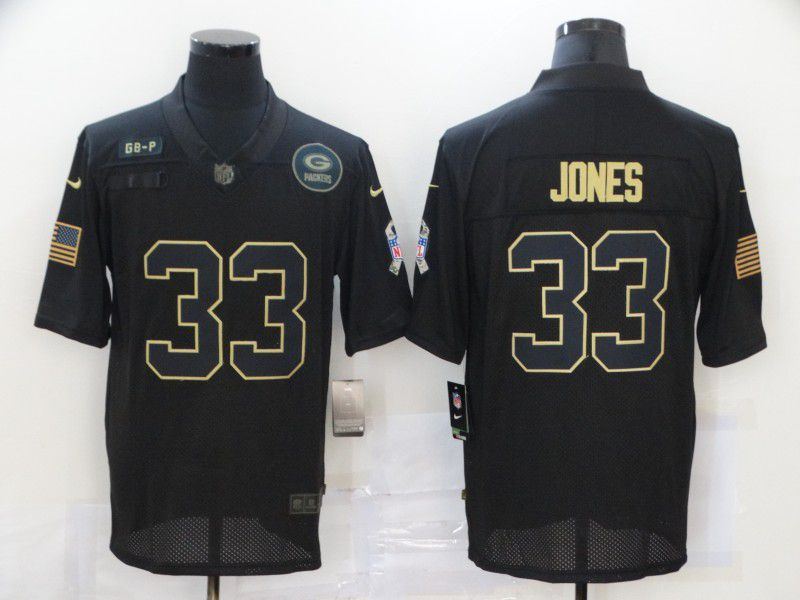 Men Green Bay Packers #33 Jones Black gold lettering 2020 Nike NFL Jersey